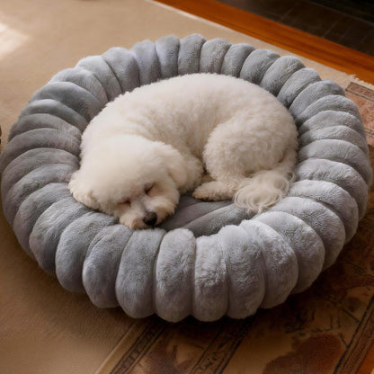 Donut Dog and Cat Bed, Luxurious Comfortable Faux Rabbit Fur Pet Beds, round Anti-Anxiety Calming Puppy Kitten Bed with Anti-Slip Bottom for Small Medium Dogs & Cats(20", White)16