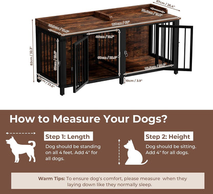 BOINN 63" Heavy Duty Dog Crate Furniture with 4 Doors, Removable Divider & Openable Top, Indoor Dog Kennel with Raised Edge Tabletop, Double Dog Cage for Medium Large Dogs, Decorative Pet Crate2
