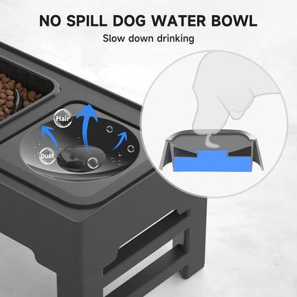 ELS PET Adjustable Elevated Dog Bowls, No Spill Water Bowl and Slow Feeder | Adjustable Height 3 to 11 Inch, Small, Medium, Large Dog, Slow Feeder Insert, No Spill Water Bowl, Anti-Slip Feet, Removable5