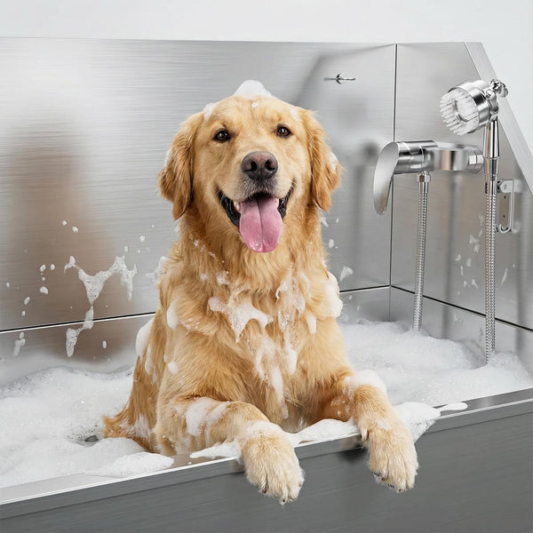 38" Stainless Steel Dog Washing Station Professional Dog Bath(38In) | Seamless Soaking Tub,Non-Slip & Leak-Proof,Bottom Storage Shelf & Hair Catcher,Pet Grooming for Small & Medium Dogs8