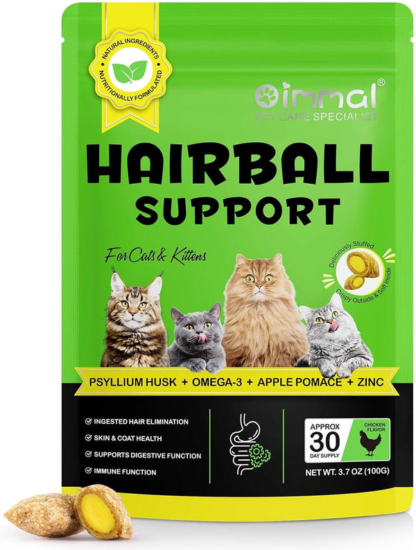 Cat Hairball Support Crunchy & Creamy Chews,Omega 3 & Zinc for Healthy Skin & Coat, Tasty Chicken Flavor,Supports Skin & Coat, Digestion,30-Day Supply1