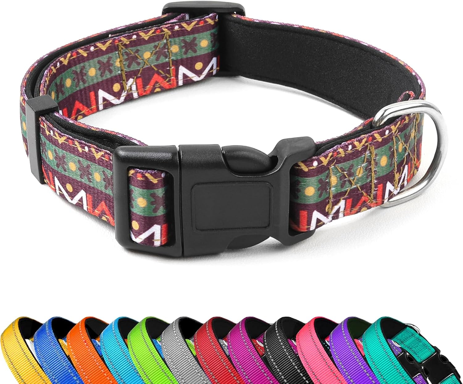 reflective-dog-collar-adjustable-soft-neoprene-padded-teal-m-breathable-nylon-for-medium-dogs-tear-resistant-webbing-chafe-free-on-walks-and-hikes-metal-d-ring-night-safety