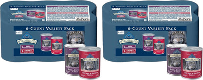 Blue Buffalo Wilderness Adult Wet Dog Food Variety Pack, Beef & Chicken Grill, 32G Protein, and Chicken & Salmon Grill, 35G Protein, Grain-Free & High-Protein, Natural, 12.5-Oz. Each (6 Cans)11