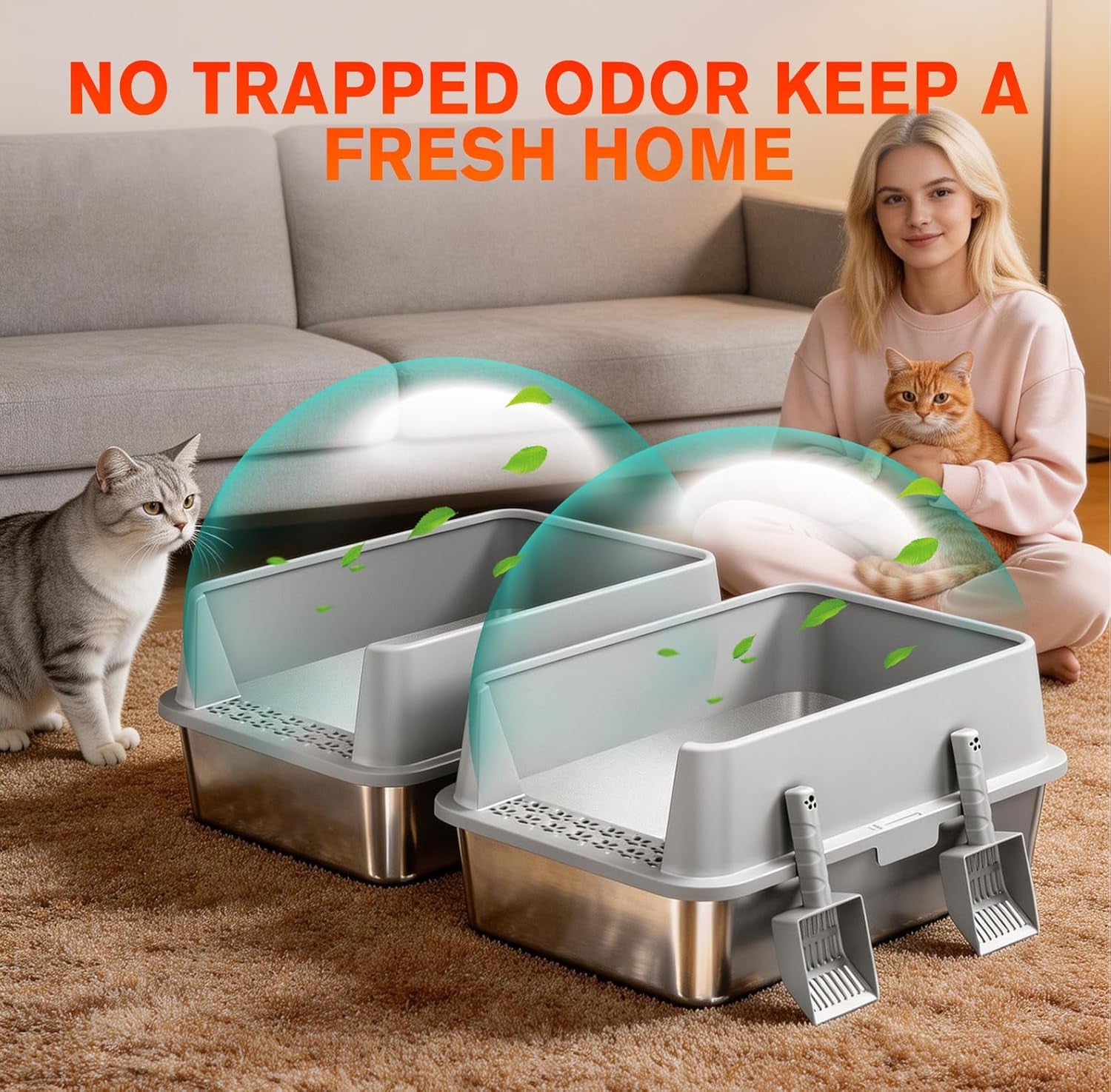 2pack-stainless-steel-litter-box-metal-litter-boxs-with-lid-high-sides-xl-extra-large-litter-box-for-big-cats-never-absorbs-odors-leak-proof-stain-free-rust-free-easy-to-clean-scoop-included