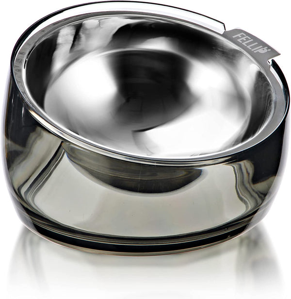 Felli Oblik Elevated Cat Bowl Removable Stainless Steel Wide Dish for Dry Wet Food Feeding & Dishwasher Clean, Slanted Whisker Fatigue Friendly Metal Plate (Classic, 0.5 Cups Shallow Dish)10