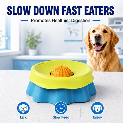 Slow Feeder Dog Bowl with Rolling Ball - 2-In-1 Silicone Dog Lick Bowl for Liquid Treats, Anti-Slip Interactive Licking Toy for Small Medium Large Dogs Cats, Food-Grade Easy Clean (Blue+Yellow)2