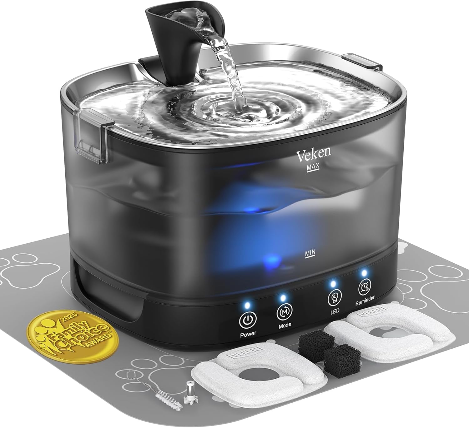 veken-85oz-2-5l-cat-water-fountain-with-detachable-tank-secure-clips-easy-to-clean-assemble-quiet-operation-led-light-pet-drinking-dispenser-gifts-cats-dogs-and-small-pets-black