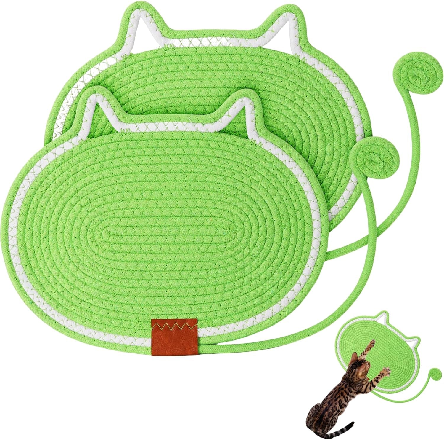 2-pc-cat-scratcher-mat-natural-cotton-rope-oval-horizontal-scratch-pad-11x13-7-with-dangling-ball-toy-cat-ear-design-furniture-protector-for-floor-wall-durable-handmade-balck-2-pc