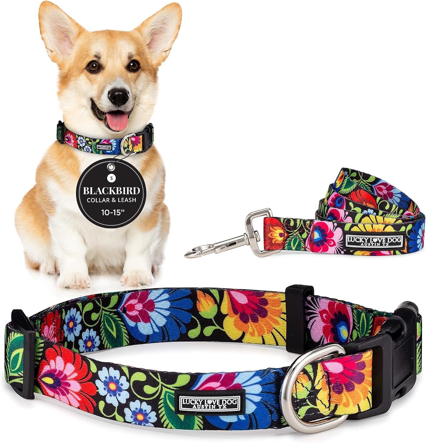 lucky-love-dog-easy-click-buckle-dog-collar-with-leash-set-combo-durable-comfortable-for-male-female-dogs-pet-collar-for-medium-dogs-secure-fit-blackbird-combo-medium