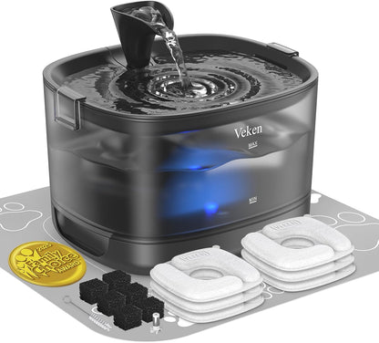 Veken 85Oz/2.5L Cat Water Fountain with Detachable Tank & Secure Clips | Easy to Clean & Assemble, Quiet Operation & LED Light, Pet Drinking Dispenser, Gifts, Cats, Dogs and Small Pets, Black12