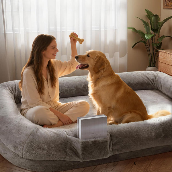 Murago Human Dog Bed for Adults, 71"X43"X10", Light Grey | Long Human Size Dog Bed, Removable Cover, Orthopedic Design8