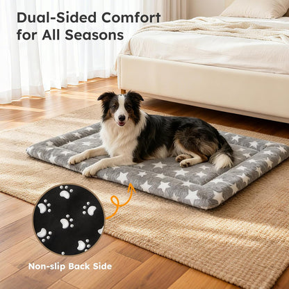 Dog Bed Mat, Dual-Sided Dog Crate Bed Mat - Ultra Soft & Machine Washable Kennel Pad for Small Dogs, All-Season Comfort Pet Bed for Crates, Travel, and Home, Star Gray, 24 X 16 Inch2