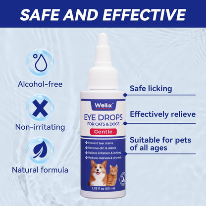Wellix Pet Eye Drops for Dog & Cat, Non-Irritating Taurine Dog Eye Drop | Dog & Cat Eye Infection Treatment to Soothe Eye Allergy, Dry Eyes Pink Eyes, Dog Tear Stain Cleaner | Mild Herbal Blend, 60Ml2