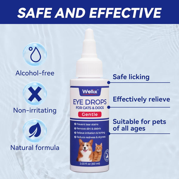 Wellix Pet Eye Drops for Dog & Cat, Non-Irritating Taurine Dog Eye Drop | Dog & Cat Eye Infection Treatment to Soothe Eye Allergy, Dry Eyes Pink Eyes, Dog Tear Stain Cleaner | Mild Herbal Blend, 60Ml2