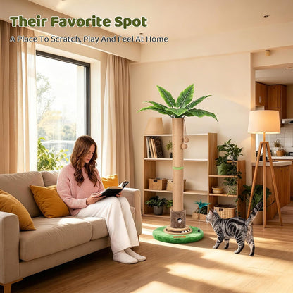 【Material Upgrade】 Famifit 50.8" Plant Cat Scratching Post, Tall Cat Tree | Natural Sisal Rope Scratcher with Solid Wood Ball Track & Mouse Hole, Interactive Design for Indoor Cats & Kittens6