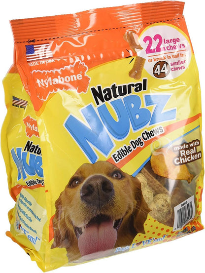 (Pack of 2) Nylabone Natural Nubz Edible Dog Chews 22Ct. (2.6Lb/Bag) -Total 5.2Lb (Limited Edition) | Teeth Cleaning Texture, Plaque & Tartar Control, Digestible, Resealable Pouches, Real Meat Flavor, All Breed Sizes2