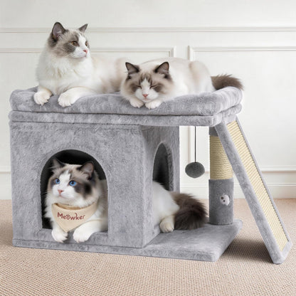Cat Tree Tower Bed with Scratching Post for Indoor Cats, Dark Gray | Modern Heavy Duty Sturdy Small Condo Equipped with Platform Perch & Hideout, Ideal Rest Climb Area for Kittens Large Cats10