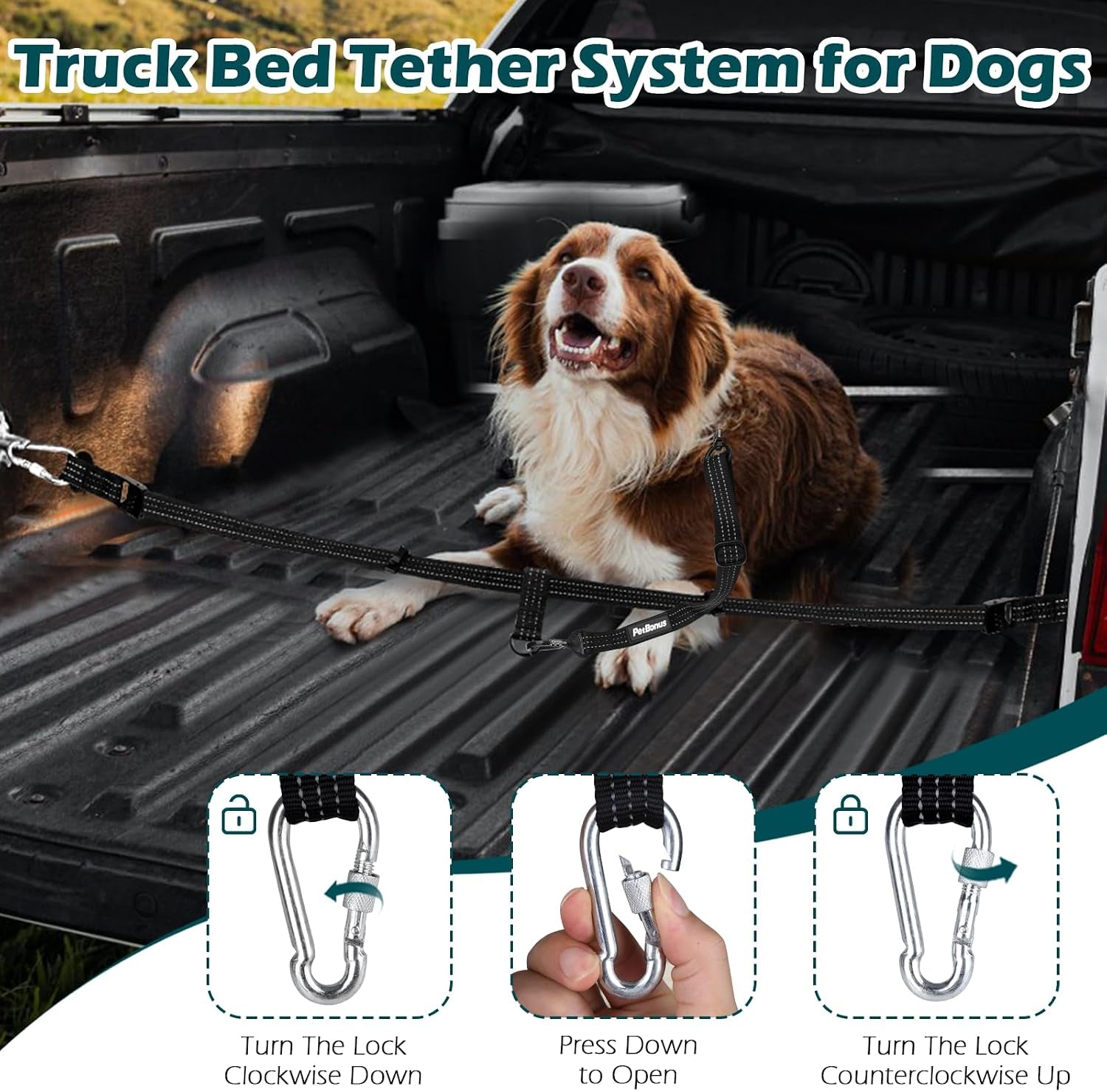 petbonus-truck-bed-dog-leash-functional-safety-dog-truck-bed-tether-for-1-dog-truck-bed-tie-down-system-adjustable-pick-up-bed-restraint-lead-ratchet-tightening-car-harness-belt-black