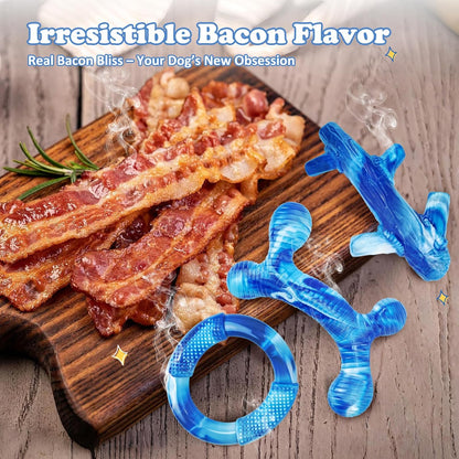 Furdog 3Pack Dog Toys for Aggressive Chewers Dog Chew Toy Tough Dog Toys to Keep Them Busy Bacon Flavor Teething Chew Toys & Dental Health for Large Medium Small Breeds (Blue)3