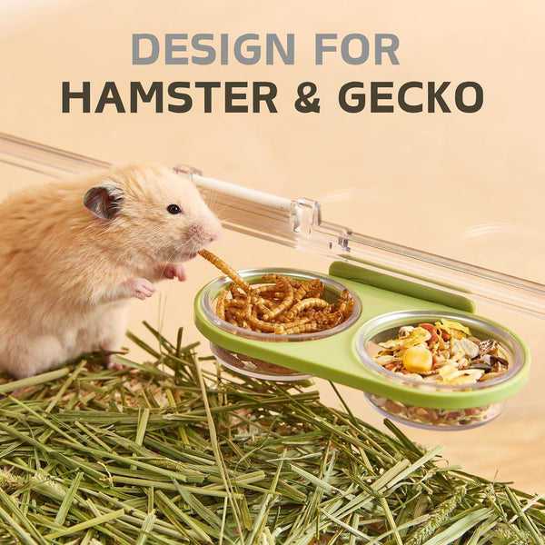 Magnetic Reptile Feeding Ledge with 2 Pack Plastic Bowls Food Feeder Water Dish for Crested Gecko Dwarf Hamster(Gray, Magnetic-Mounted)7