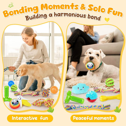 KIPRITII 25 Pack Various Dog Toys Set – Ideal for Teething, Entertainment & Interactive Play, Includes Puppy Toys, Rope Toys, Treat Balls and Squeaky Dog Toys4