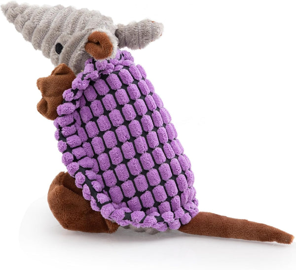 Hollypet Plush Dog Squeaky Toy Stuffed Armadillo Animal Pet Puppy Chew Toys with Clean Teeth for Small Medium Large All Breed Sizes Dogs, Gray, 8 In26