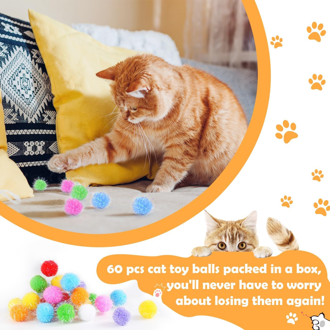 df-dualferv-60-pcs-cat-pom-pom-balls-interactive-cat-toys-sparkle-balls-for-cats-extra-large-and-fuzzy-for-exercise-and-entertainment-multicolor-1-5-inch