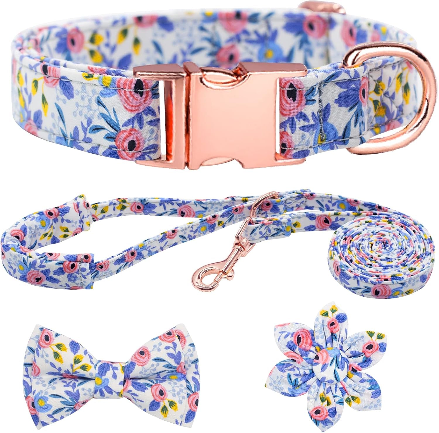 dog-collar-and-leash-set-girls-adjustable-puppy-collars-with-floral-bow-tie-for-small-medium-large-female-dogs-orange-flower-s