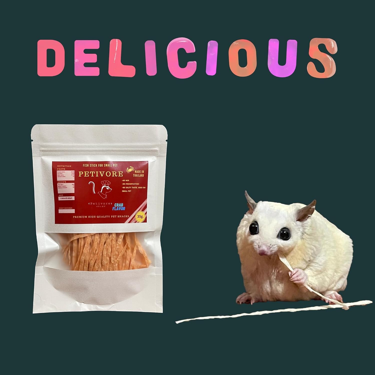 crab-flavor-premium-fish-snack-for-sugar-glider-and-small-exotic-pet-made-from-real-fish-hamster-squirrel-chinchillas-marmoset-yummy-treats-snacks-and-food-35g