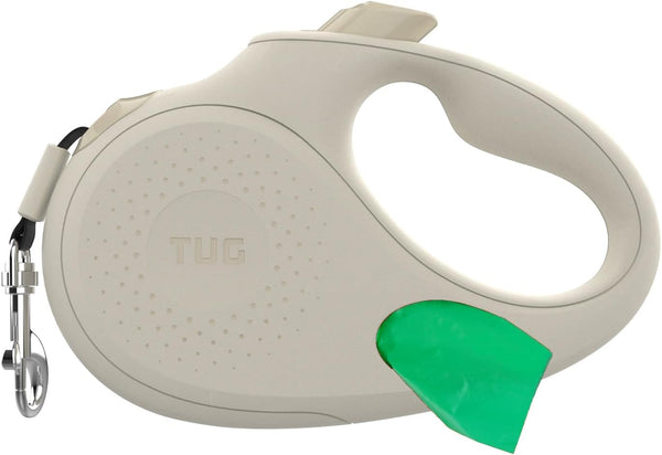 TUG Oval 360° Tangle-Free Retractable Dog Leash with Integrated Waste Bag Dispenser (Small, Cream)1