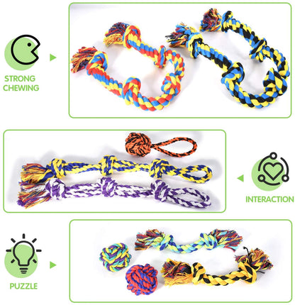 SHARLOVY Large Tough Chew Toys for Aggressive Chewers Large Breed,Heavy Duty Dental Rope Toys Kit for Medium Dogs,5 Knots Indestructible Cotton Puppy Teething Chew Tug Toy Set of 95