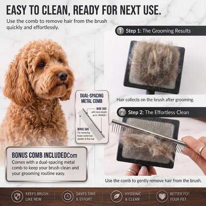 Wooden Long Pin Slicker Brush for Dogs, Doodles, Poodles, Long Hair | Grooming, Detangling, and Fluffing for Wavy and Curly Hair—Designed for Heavy, Thick Coats to Prevent Matting at Home3