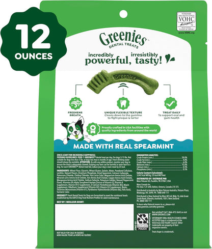 Greenies Teenie Natural Dental Dog Treats, Fresh Mint Flavor, 43 Count | Veterinarian-Recommended, for Dogs 5-15 Lbs, Cleans Teeth, Freshens Breath, Promotes Oral Health, 12 Oz. Pack10