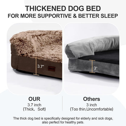 Iweepet Fluffy Orthopedic Dog Beds for Large & Extra Large Dogs, 44" Dog Sofa Bed with Supportive 28D Egg-Crate Foam, Removable Washable Cover, Waterproof Lining, for Puppy,Senior,Sick,Brown3