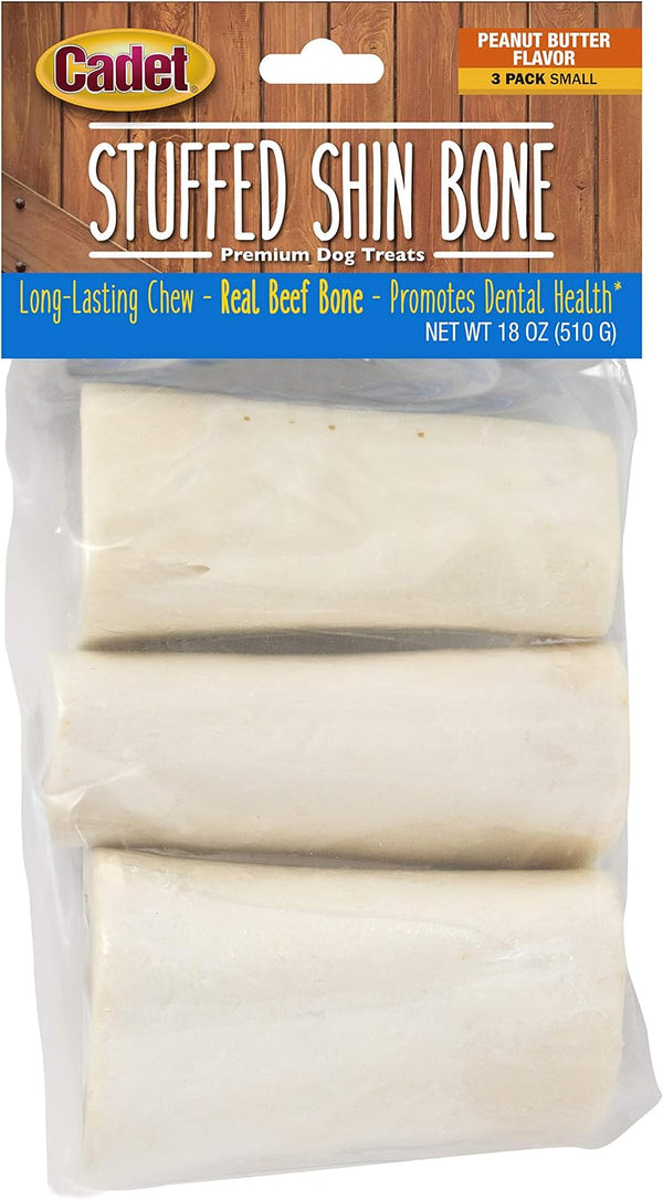 Cadet Stuffed Shin Bone, Long-Lasting Dog Chew Bones for Aggressive Chewers, High Protein Filled Bone Dental Chew for Dogs, Peanut Butter Flavor Filling, 3-4" for Small Dogs, 3 Pack12