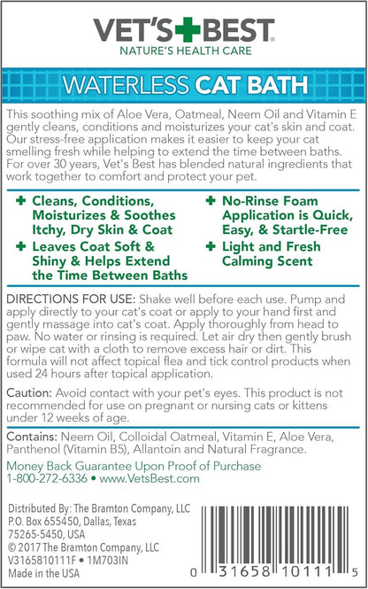 Vet'S Best Waterless Cat Bath Dry Shampoo, No-Rinse Formula, 4 Oz | No-Rinse Dry Shampoo, Veterinarian Formulated, Refreshes Coat & Controls Odor, Gentle Grooming for Cats & Kittens3