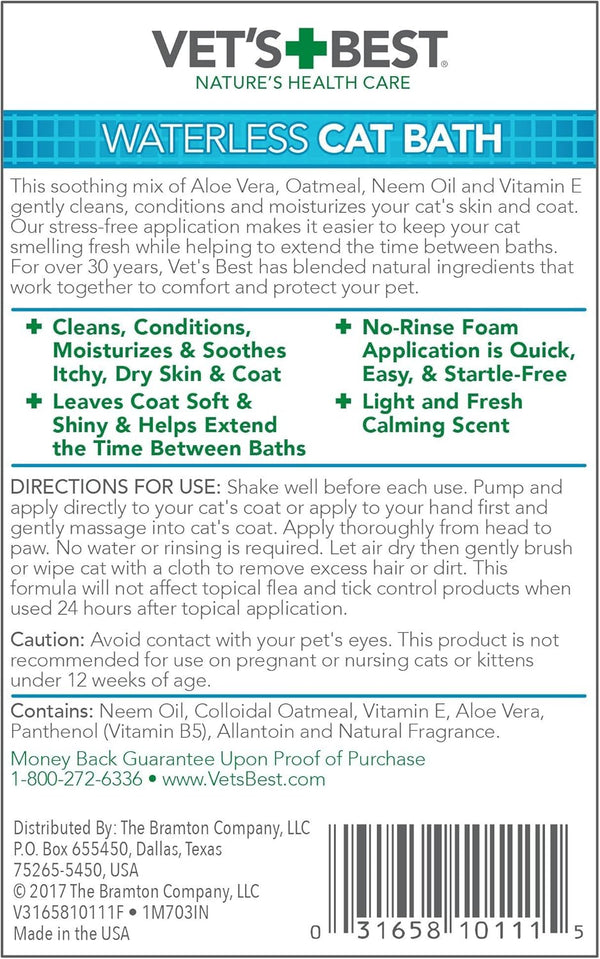 Vet'S Best Waterless Cat Bath Dry Shampoo, No-Rinse Formula, 4 Oz | No-Rinse Dry Shampoo, Veterinarian Formulated, Refreshes Coat & Controls Odor, Gentle Grooming for Cats & Kittens3