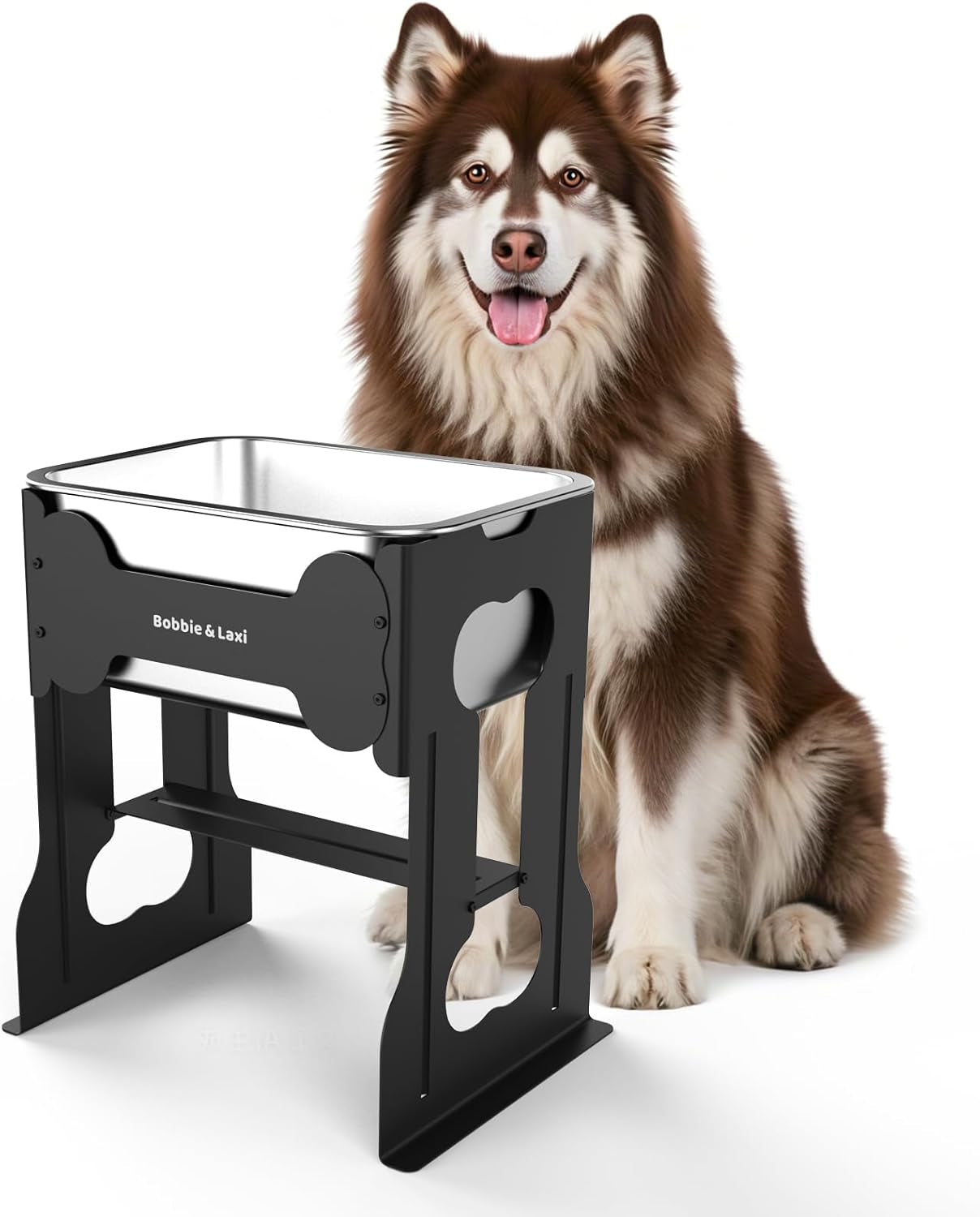 bobbie-laxi-14-elevated-dog-water-bowl-2-4-gal-stainless-steel-bowl-reduces-neck-joint-strain-for-large-or-senior-dogs-rust-resistant-steel-bowl-iron-stand