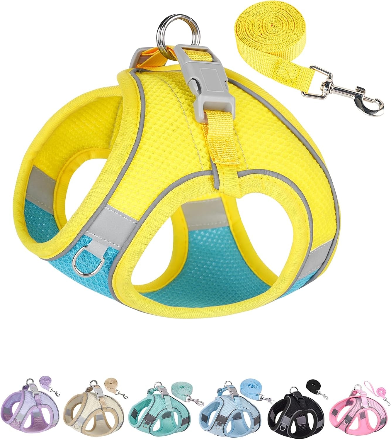 solmoony-dog-harness-for-small-medium-large-dogs-no-pull-puppy-and-leash-set-dogs-step-in-harness-mesh-harness-pink-xs