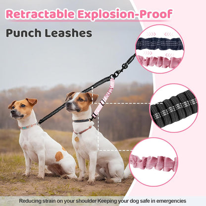 Double Dog Leash - 360°Swivel Tangle Free Splitter Attachment, 2 Dogs Multi-Functional Leashes, Dual Rope for Outdoor Walk Train Small Medium Large Two Pet, Pink5
