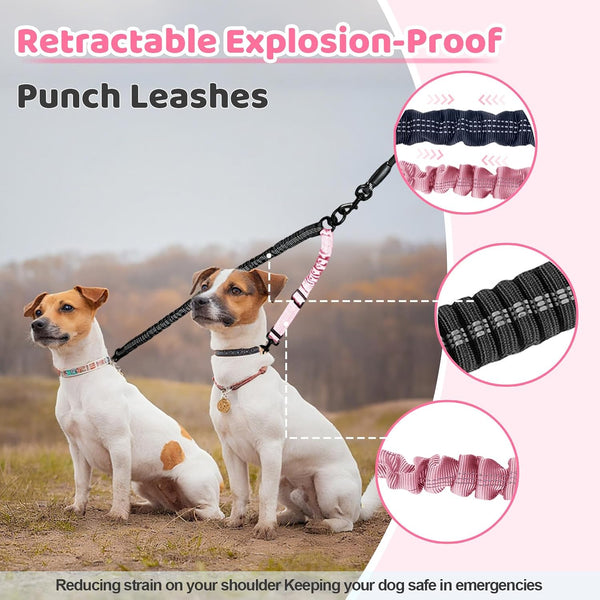 Double Dog Leash - 360°Swivel Tangle Free Splitter Attachment, 2 Dogs Multi-Functional Leashes, Dual Rope for Outdoor Walk Train Small Medium Large Two Pet, Pink5