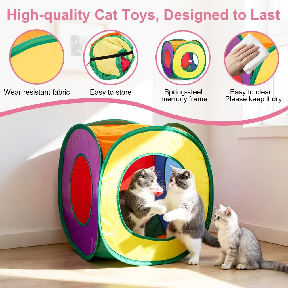 retro-shaw-33-pack-cat-toys-for-indoor-cats-collapsible-kitty-tunnel-tent-with-feather-teaser-wand-springs-balls-bell-mouse-interactive-kitten-hideaway-playhouse-15-7-inches