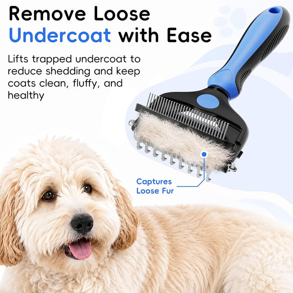 3-In-1 Professional Pet Grooming Brush for Dogs & Cats – Dematting Comb, Undercoat Rake & Deshedding Tool for Long & Short Hair, Heavy Shedding & Matted Fur (Blue)4