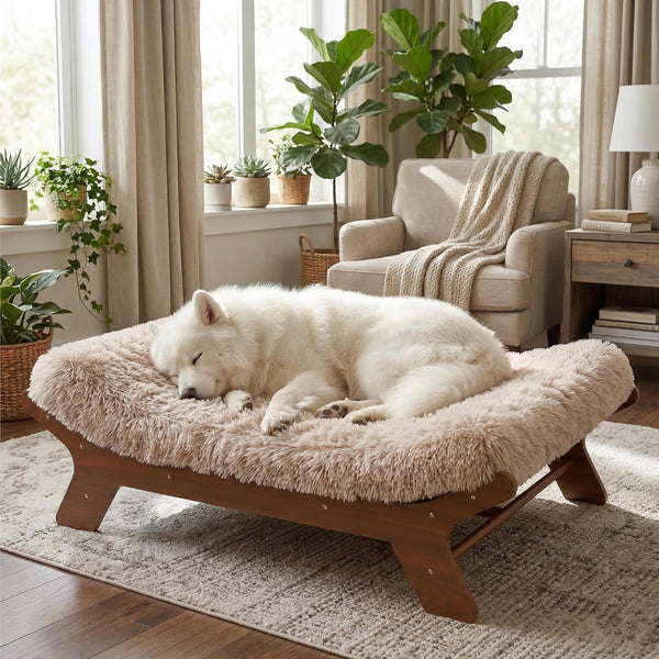 Muihood Elevated Wooden Dog Bed with Foam Mattress, Walnut, Large | Raised Dog Bed with Washable Cover, Supportive Foam Mattress, Perfect for Large Dogs and Indoor Living8