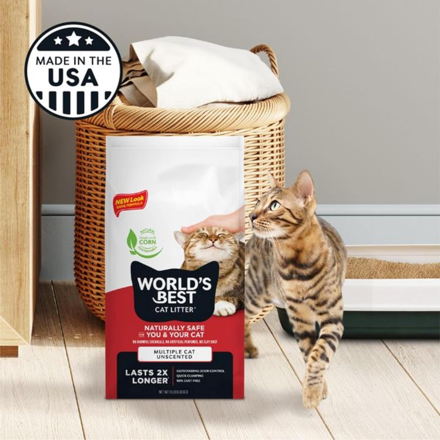 worlds-best-cat-litter-multiple-cat-unscented-odor-control-15-lb-bag-controls-tough-multi-cat-odors-and-lasts-2x-longer-natural-corn-litter-quick-clumping-flushable-99-dust-free
