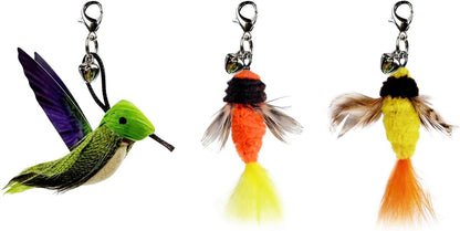 Ttcat 3 Pack Grasshopper Cat Wand Refills, Realistic Green Insect Natural Feather Detachable Replacement Toy with Bell, Universal Lobster Clip-On Cat Teaser Attachments.12