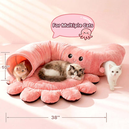Cat Tunnel Bed with 20 Cat Toys, Collapsible Play Tunnel for Indoor Cats, Kitten Toys for Indoor Kittens, Octopus Shaped7