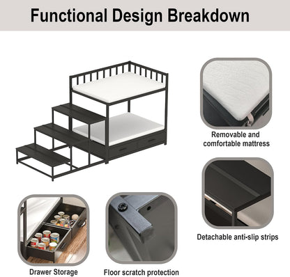 GDLF Dog Bunk Beds for Large Dogs, Dog Bedside Bed with Stairs & Storage, Space-Saving Indoor Pet Furniture3