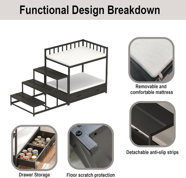GDLF Dog Bunk Beds for Large Dogs, Dog Bedside Bed with Stairs & Storage, Space-Saving Indoor Pet Furniture3