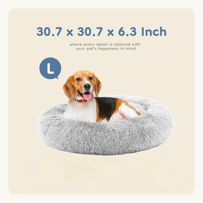 DUMOS 30.7 Inch Donut Dog Bed, Faux Fur Plush, Grey | Machine Washable Cuddler Warming Cozy Fluffy Faux Fur Plush round Pet Bed, Anti-Slip Bed for Indoor Dogs and Cats5